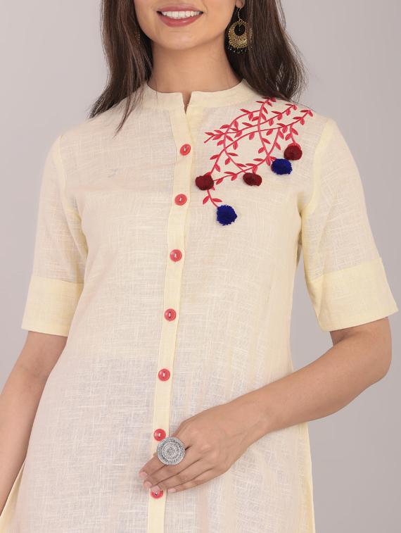 solid a-line kurta - 17101990 - Zoom Image - 4