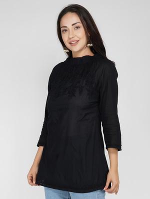 mock neck embroidered top - 17102076 - Standard Image - 2