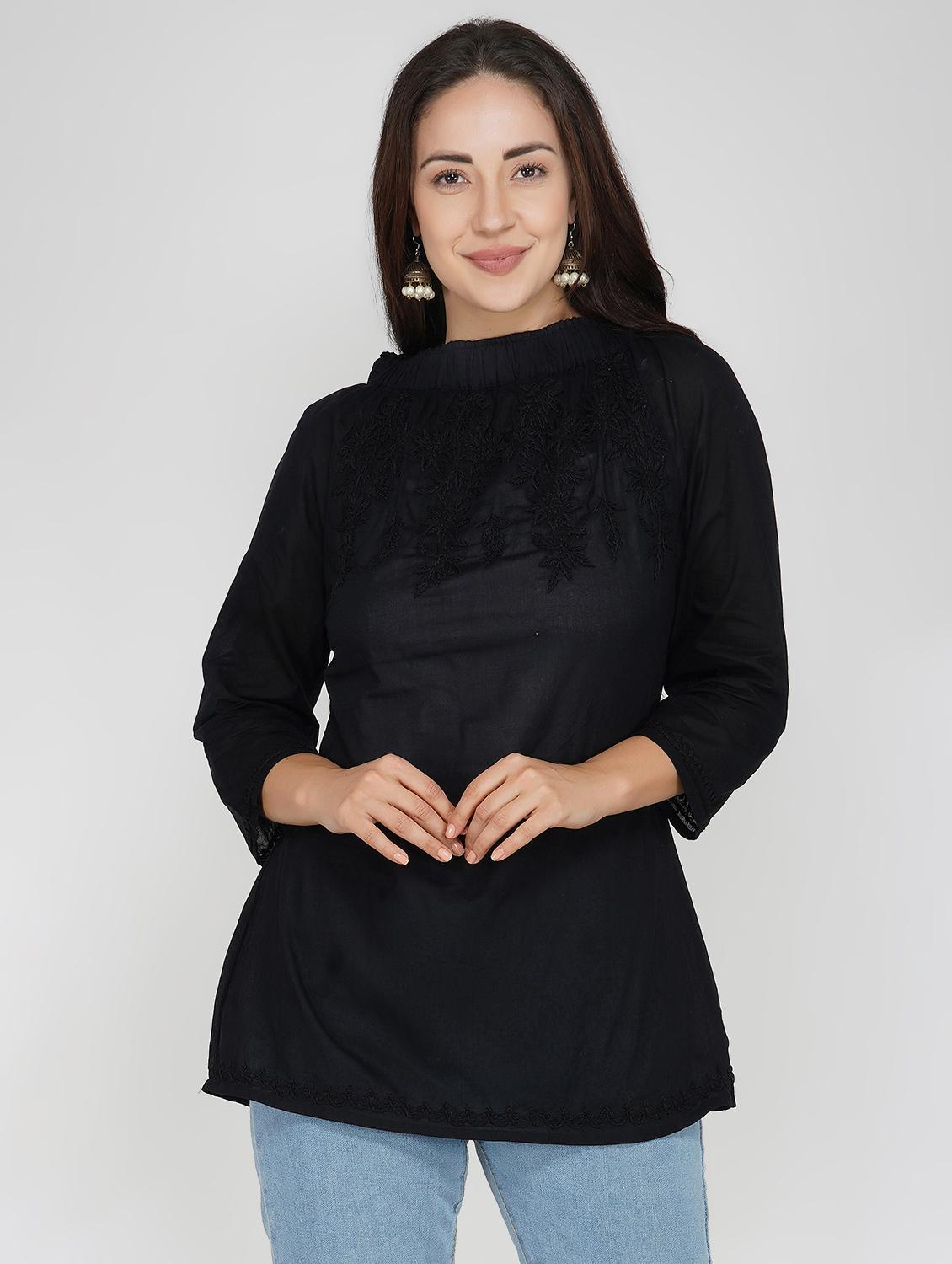 mock neck embroidered top - 17102076 - Zoom Image - 1