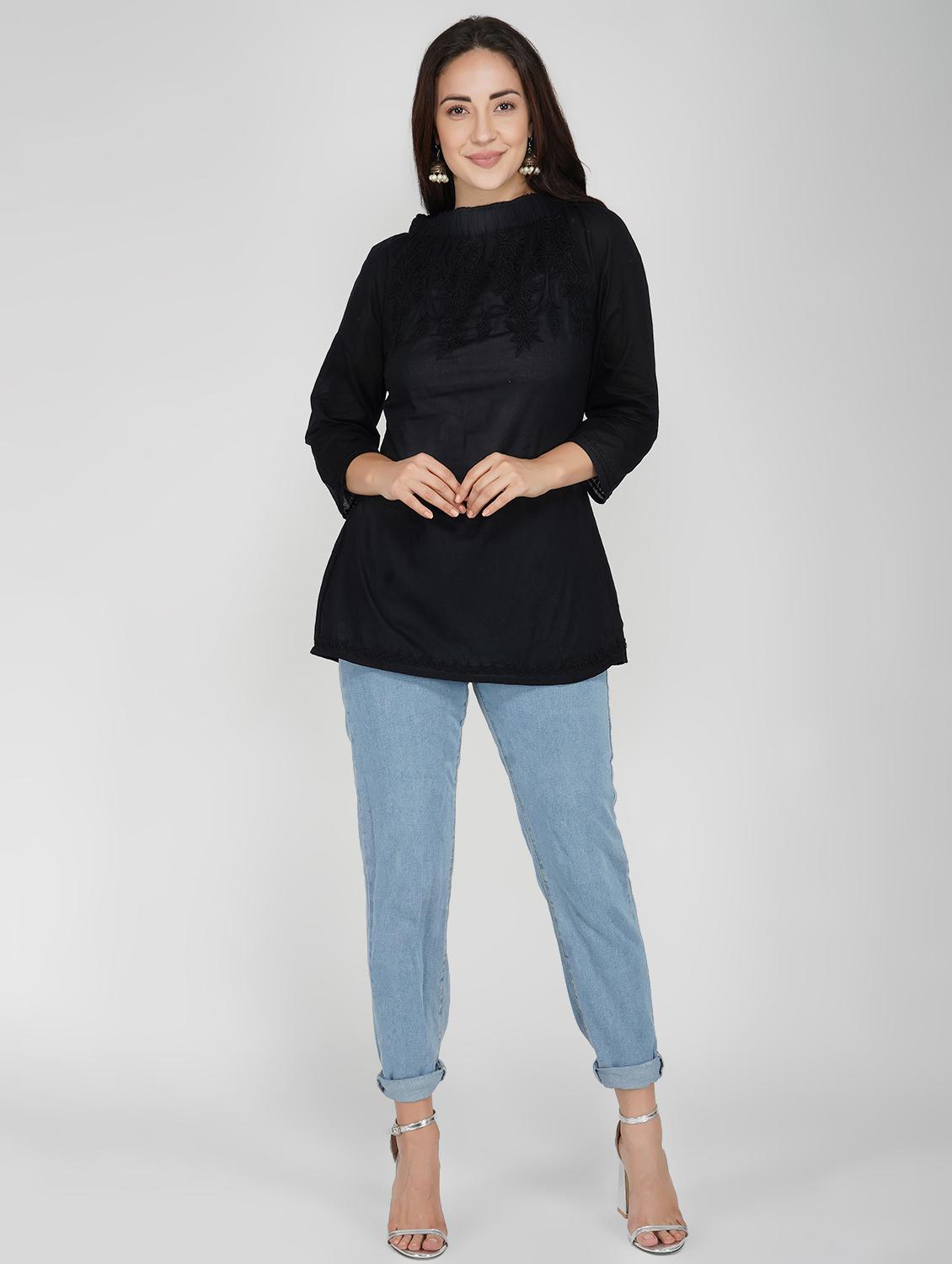 mock neck embroidered top - 17102076 - Zoom Image - 4