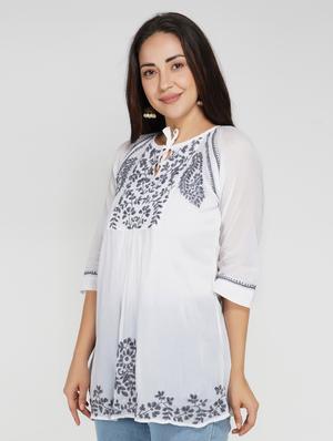 tie up neck chikankari top - 17102208 - Standard Image - 2