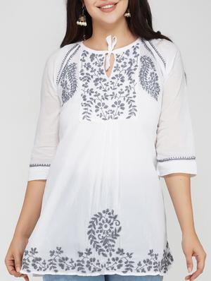 tie up neck chikankari top - 17102208 - Standard Image - 4