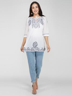 tie up neck chikankari top - 17102208 - Standard Image - 5