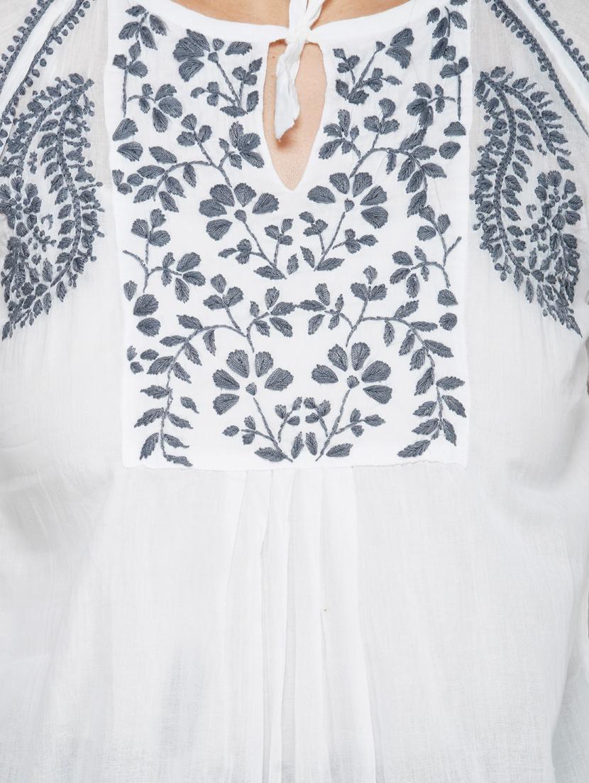 tie up neck chikankari top - 17102208 - Zoom Image - 6