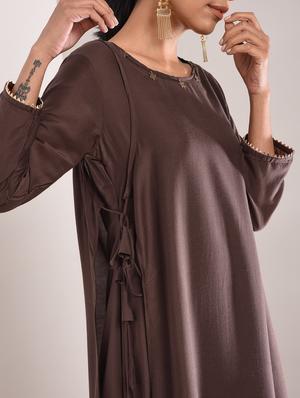 solid layered ethnic dress - 17102338 - Standard Image - 3
