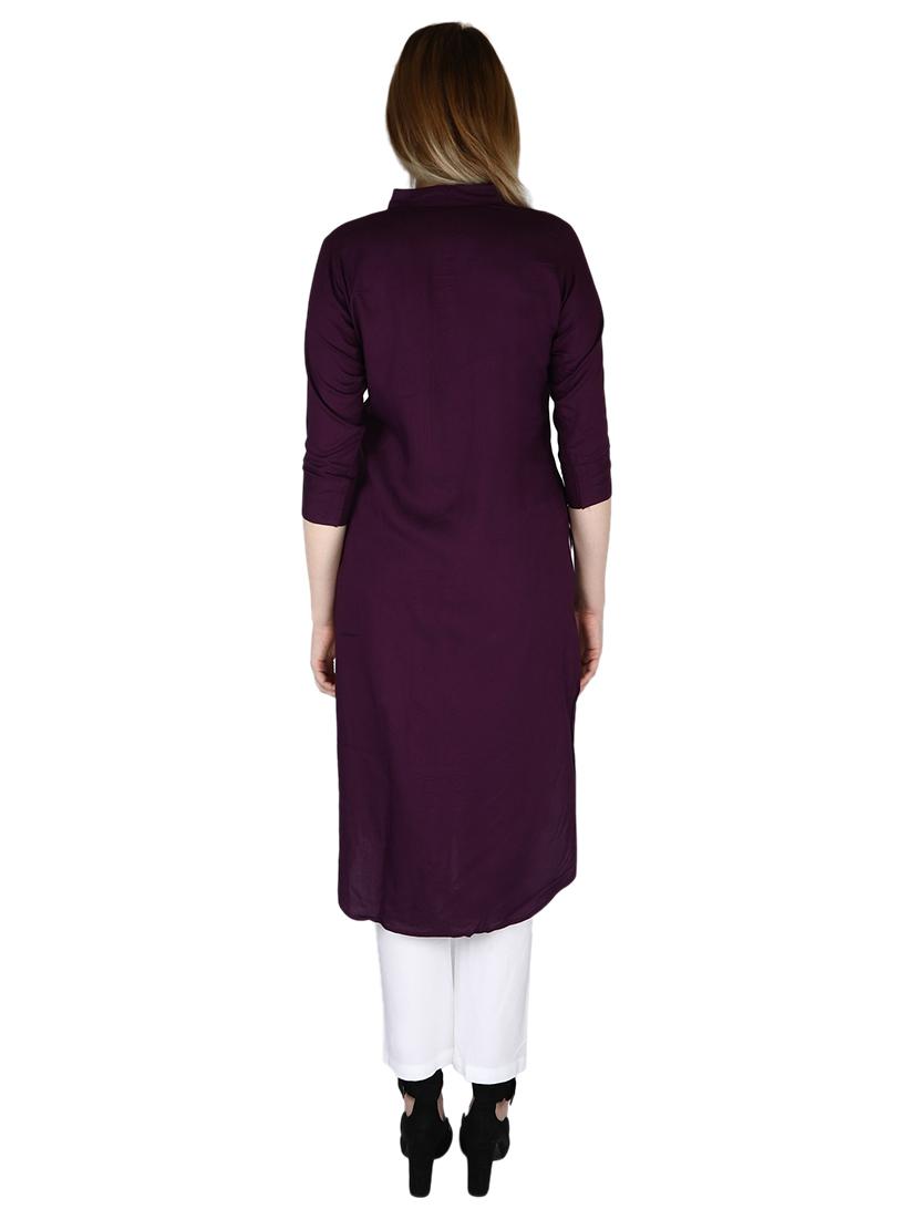 solid straight kurta - 17102772 - Zoom Image - 3