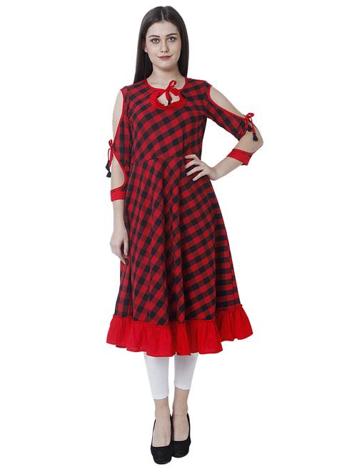 checkered flared kurta - 17102819 - Standard Image - 1