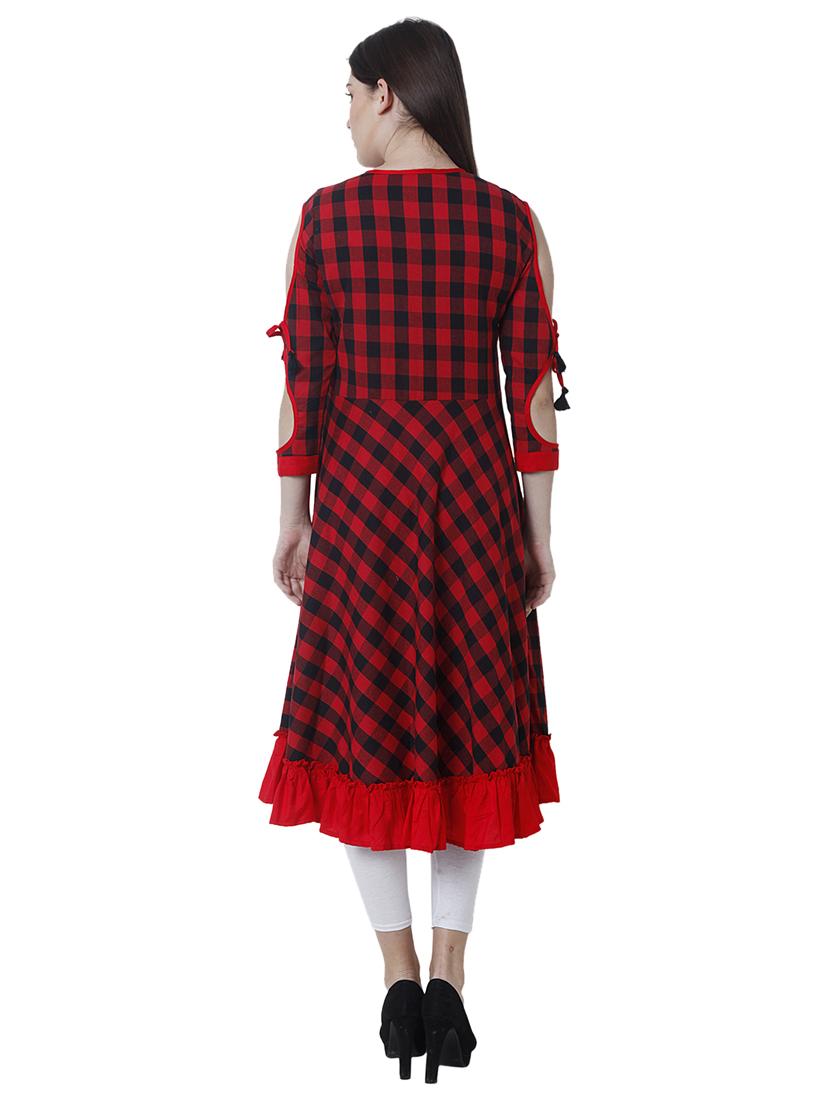 checkered flared kurta - 17102819 - Zoom Image - 3