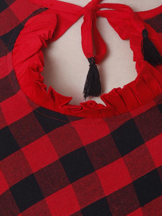 checkered flared kurta - 17102819 - Zoom Image - 5