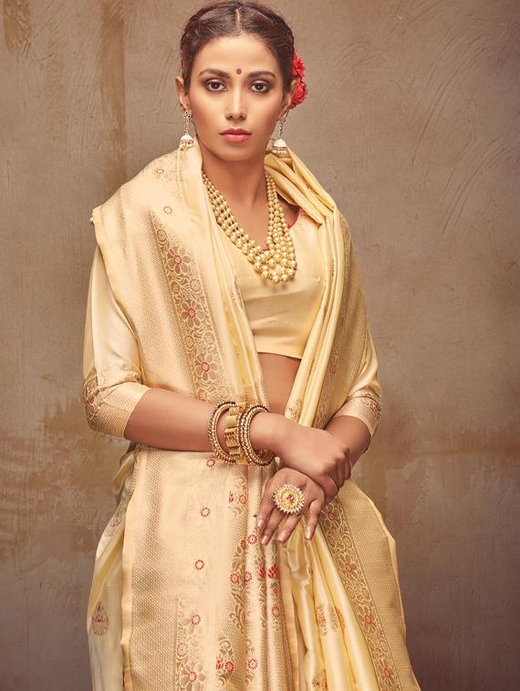 pastel self design saree with blouse - 17103176 - Zoom Image - 2