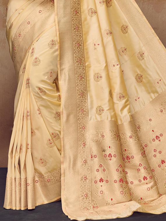 pastel self design saree with blouse - 17103176 - Zoom Image - 3