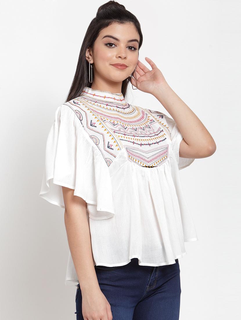 white viscose ruffle top - 17103302 - Zoom Image - 2