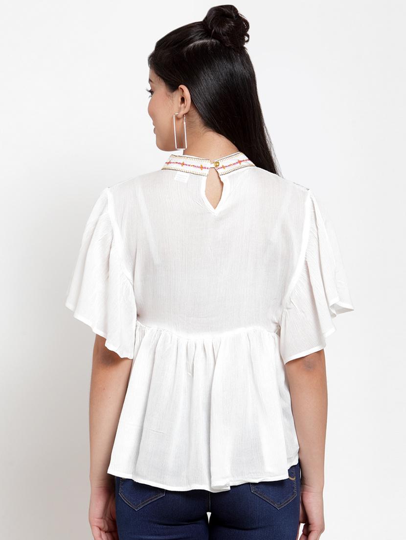 white viscose ruffle top - 17103302 - Zoom Image - 3