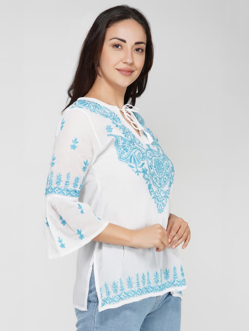tie front chikankari top - 17103526 - Zoom Image - 2