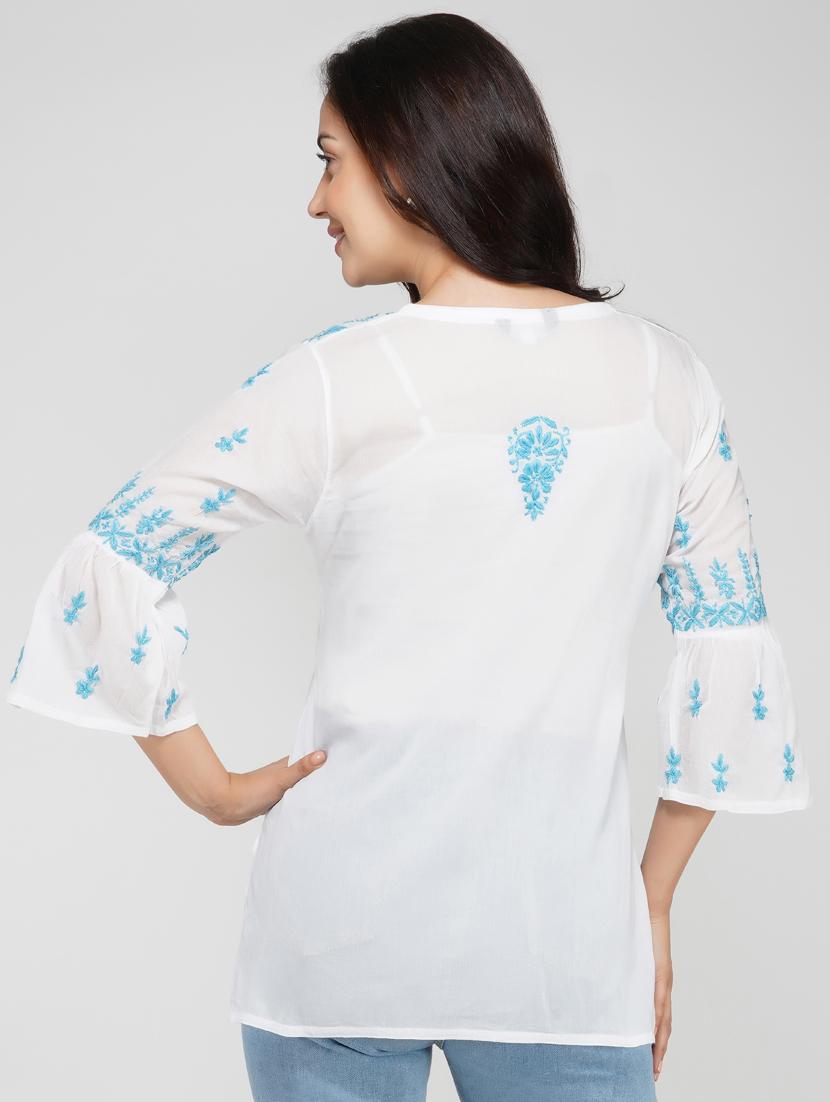 tie front chikankari top - 17103526 - Zoom Image - 3