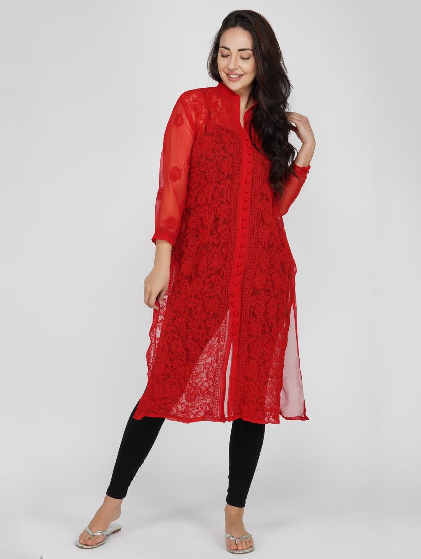 chikankari straight kurta - 17103701 - Zoom Image - 1