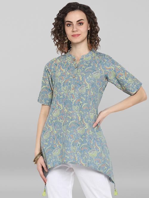 mandarin neck asymmetric tunic - 17103703 - Standard Image - 1