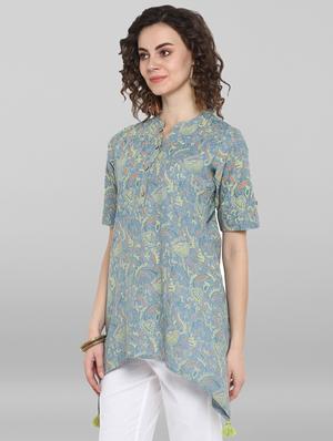 mandarin neck asymmetric tunic - 17103703 - Standard Image - 2