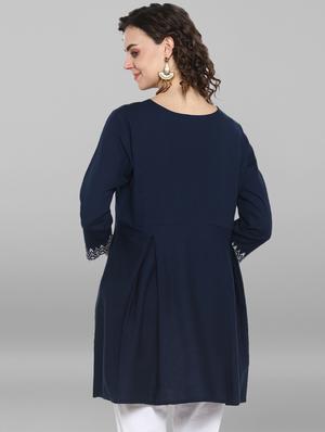 solid a-line kurti - 17103708 - Standard Image - 3