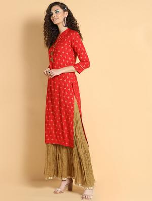 printed straight kurta skirt set - 17103780 - Standard Image - 2