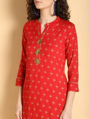 printed straight kurta skirt set - 17103780 - Standard Image - 4