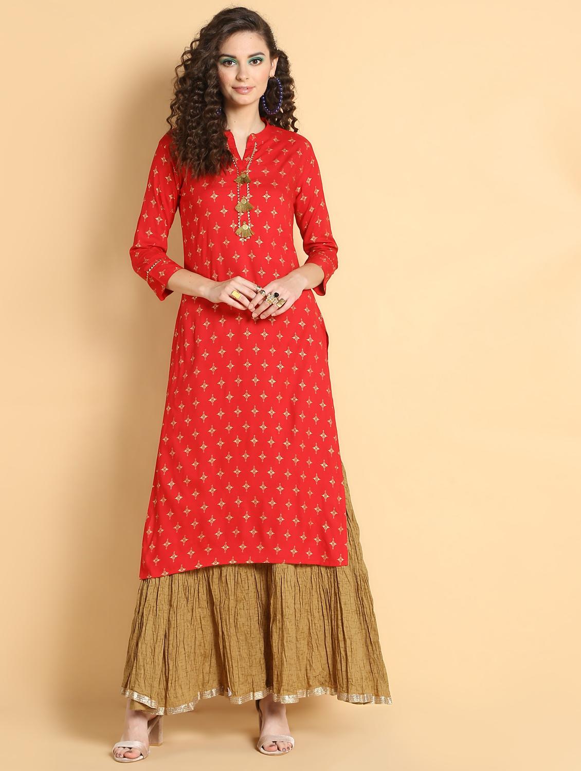 printed straight kurta skirt set - 17103780 - Zoom Image - 1