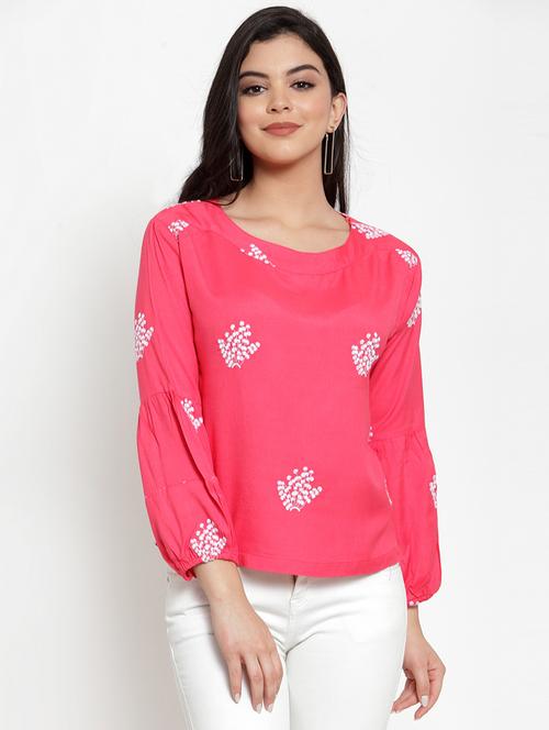 round neck embroidered top - 17103926 - Very Small Image - 1