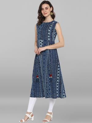 indigo flared kurta - 17104516 - Standard Image - 2