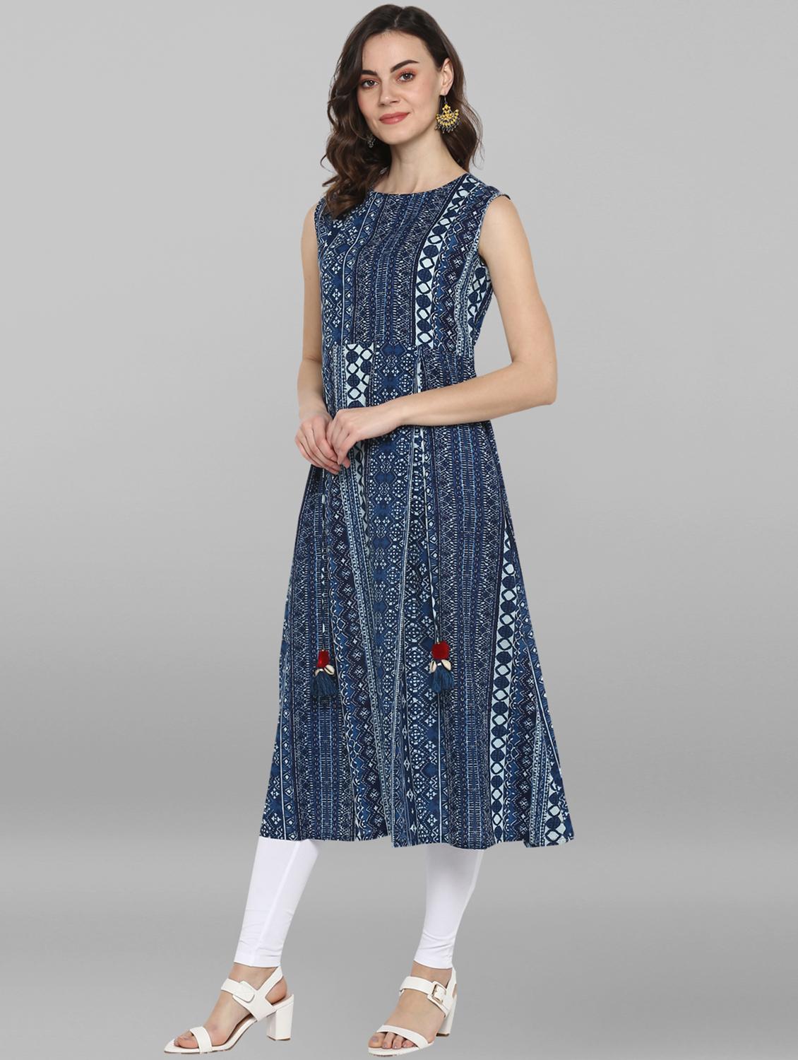 indigo flared kurta - 17104516 - Zoom Image - 2