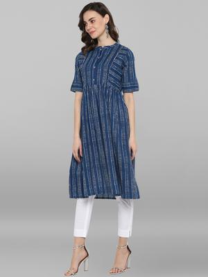 indigo striped flared kurta - 17104517 - Standard Image - 2