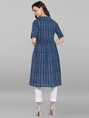 indigo striped flared kurta - 17104517 - Standard Image - 3