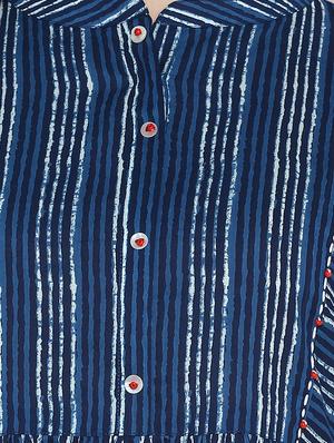 indigo striped flared kurta - 17104517 - Standard Image - 4