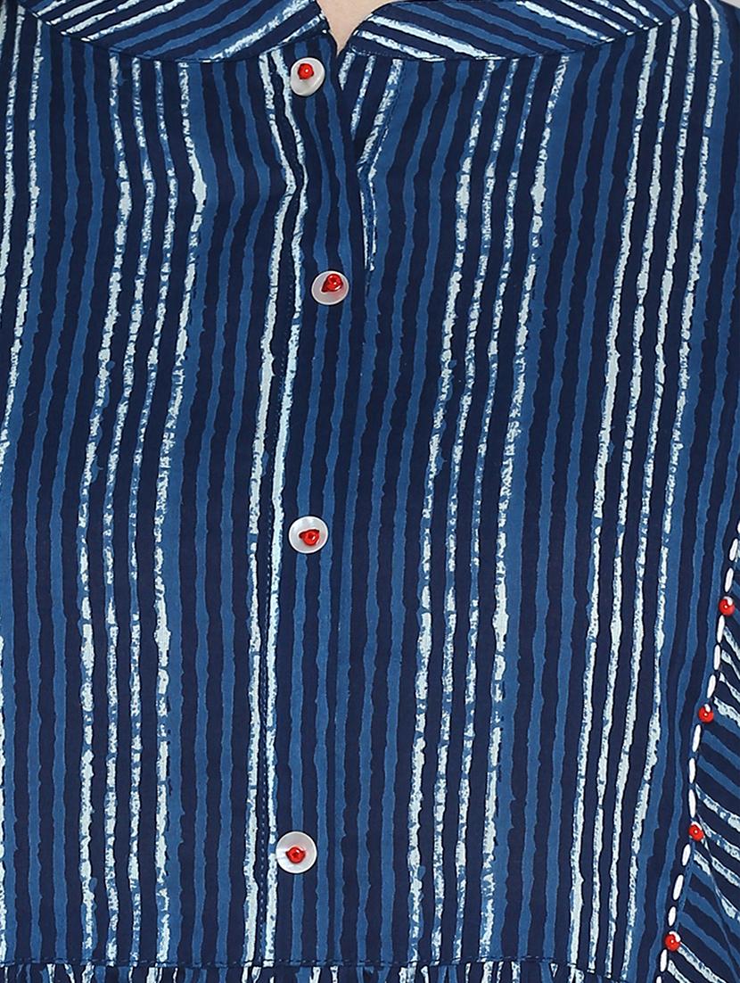 indigo striped flared kurta - 17104517 - Zoom Image - 4