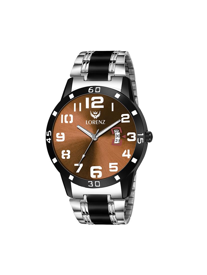 lorenz two tone chain & brown dial watch for men | watch for boys | mk-3055k - 17104520 - Zoom Image - 1
