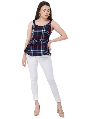 tie front checkered peplum top - 17104948 - Standard Image - 4