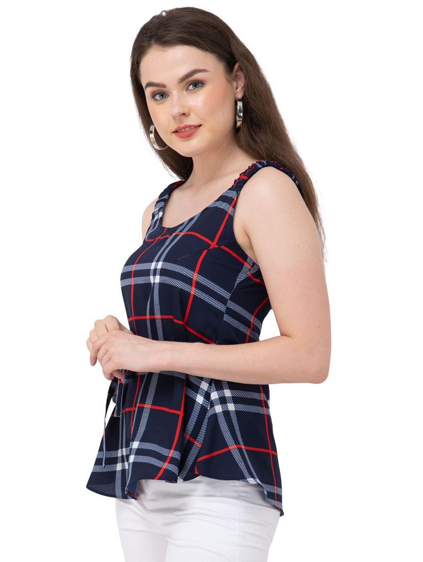 tie front checkered peplum top - 17104948 - Zoom Image - 2