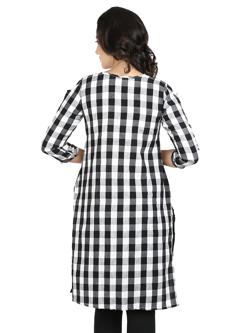 checkered straight kurta - 17105136 - Zoom Image - 3
