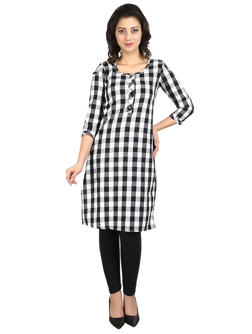 checkered straight kurta - 17105136 - Zoom Image - 4