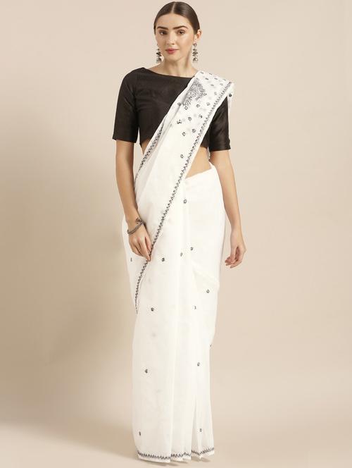 solid chikankari saree with blouse - 17105866 - Very Small Image - 1