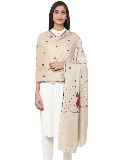 beige acro wool embroidered shawl - 17107069 - Very Small Image - 1