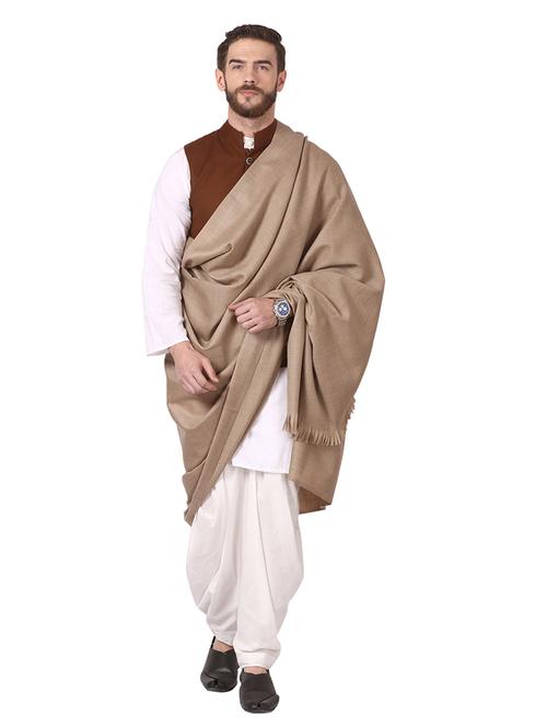 beige wool solid shawl - 17107085 - Very Small Image - 1