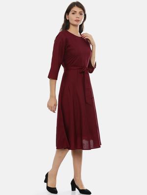tie front solid a-line dress - 17107544 - Standard Image - 3