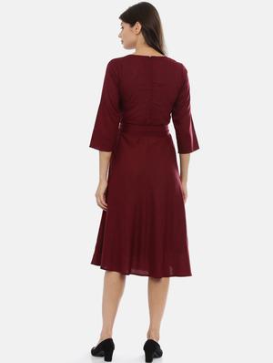 tie front solid a-line dress - 17107544 - Standard Image - 4