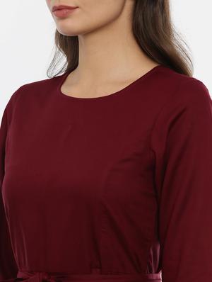 tie front solid a-line dress - 17107544 - Standard Image - 5
