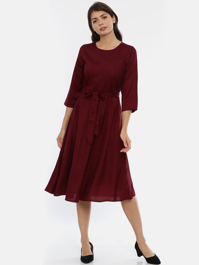 tie front solid a-line dress - 17107544 - Zoom Image - 1