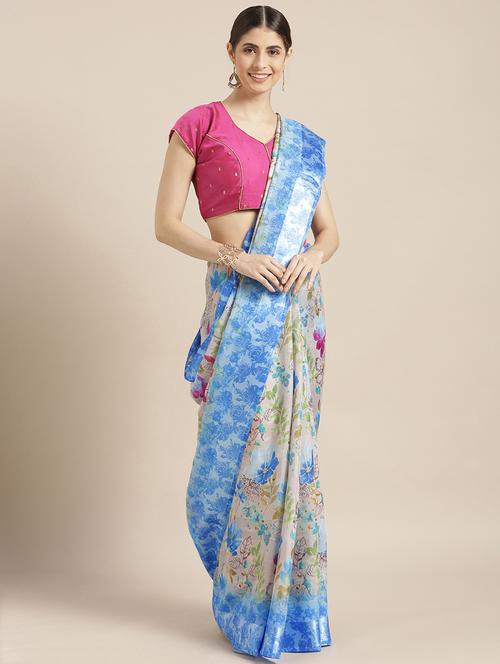 floral printed saree with blouse - 17108989 - Standard Image - 1