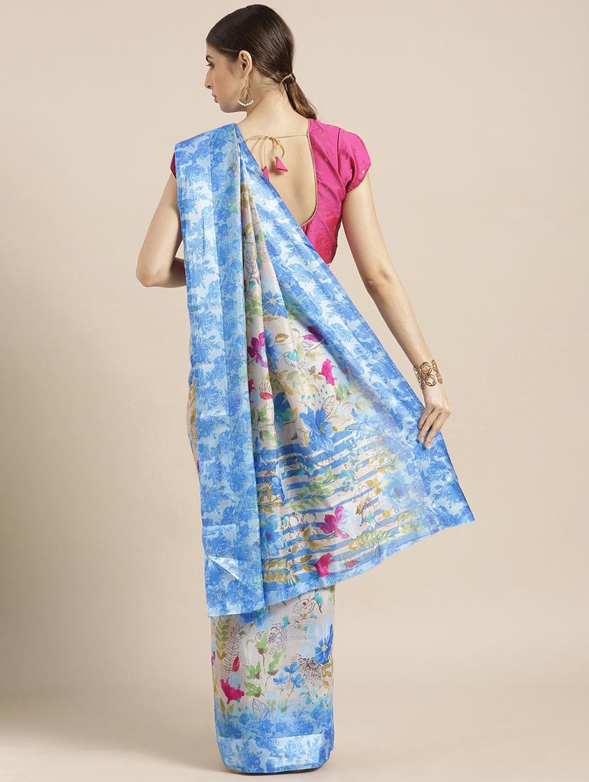 floral printed saree with blouse - 17108989 - Zoom Image - 2