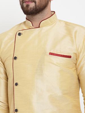 beige solid silk blend asymmetric short kurta - 17110399 - Standard Image - 4