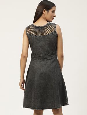 black cotton aline dress - 17111994 - Standard Image - 3