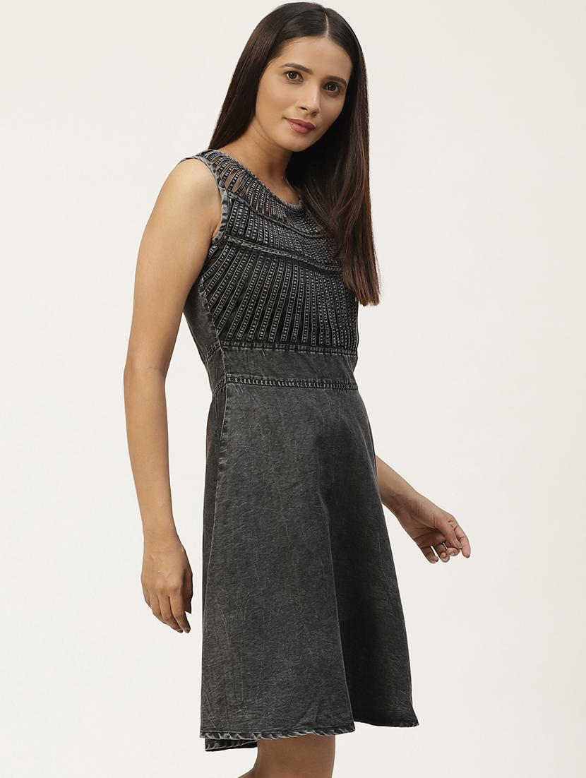 black cotton aline dress - 17111994 - Zoom Image - 2